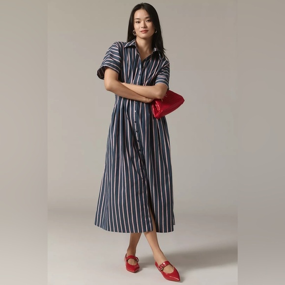 The Tobie Button-Front Pleated Shirt Dress by Exquise - Picture 1 of 7